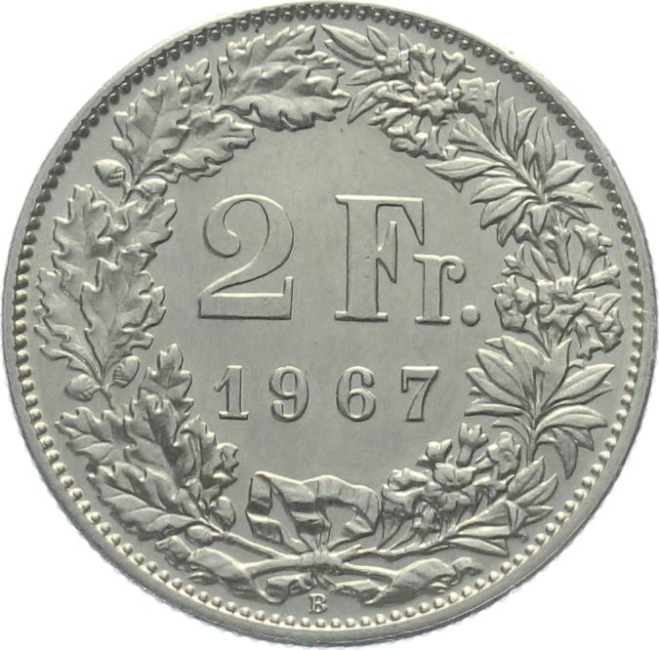 2 Franken 1967 B - fast stempelglanz